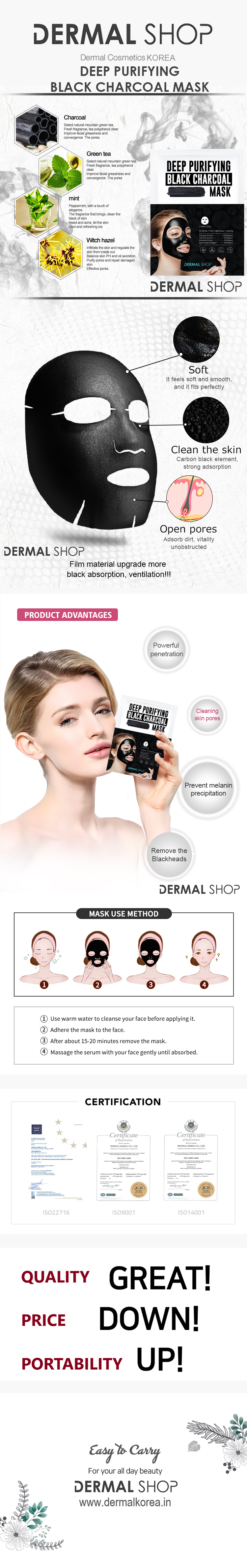 Dermal Shop Deep Purifying Black Charcoal Sheet Mask Dermal Face Mask